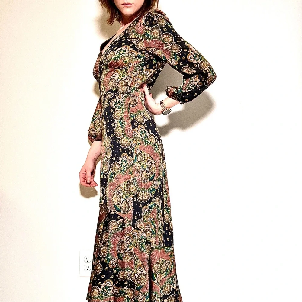 J. Crew Navy Paisley Maxi Dress with Pink and Green Accents